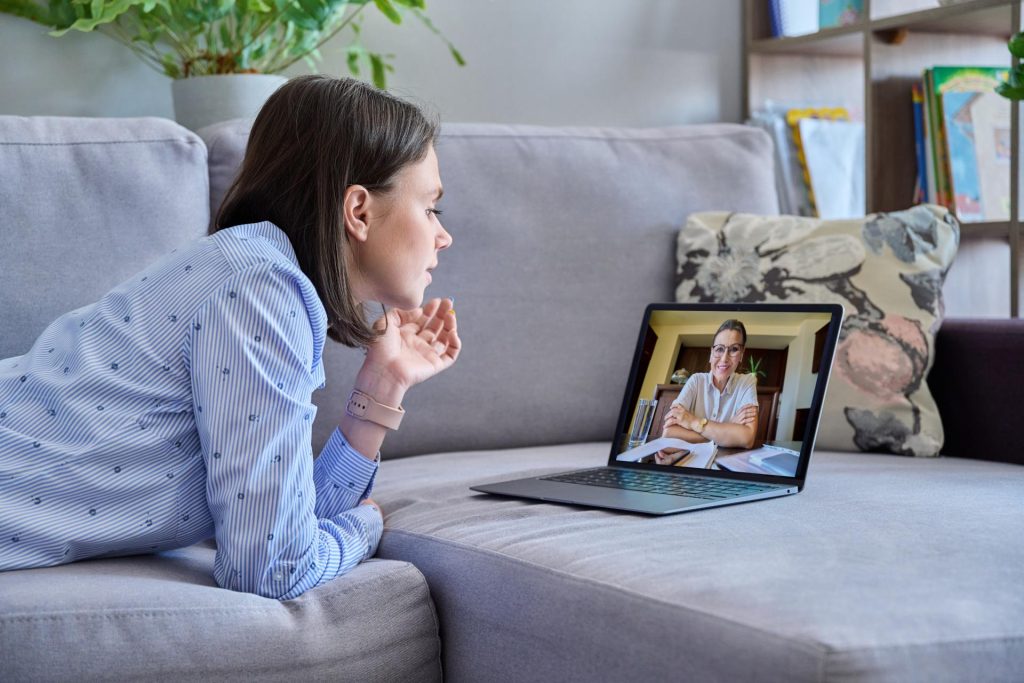 Patient attending a virtual therapy session